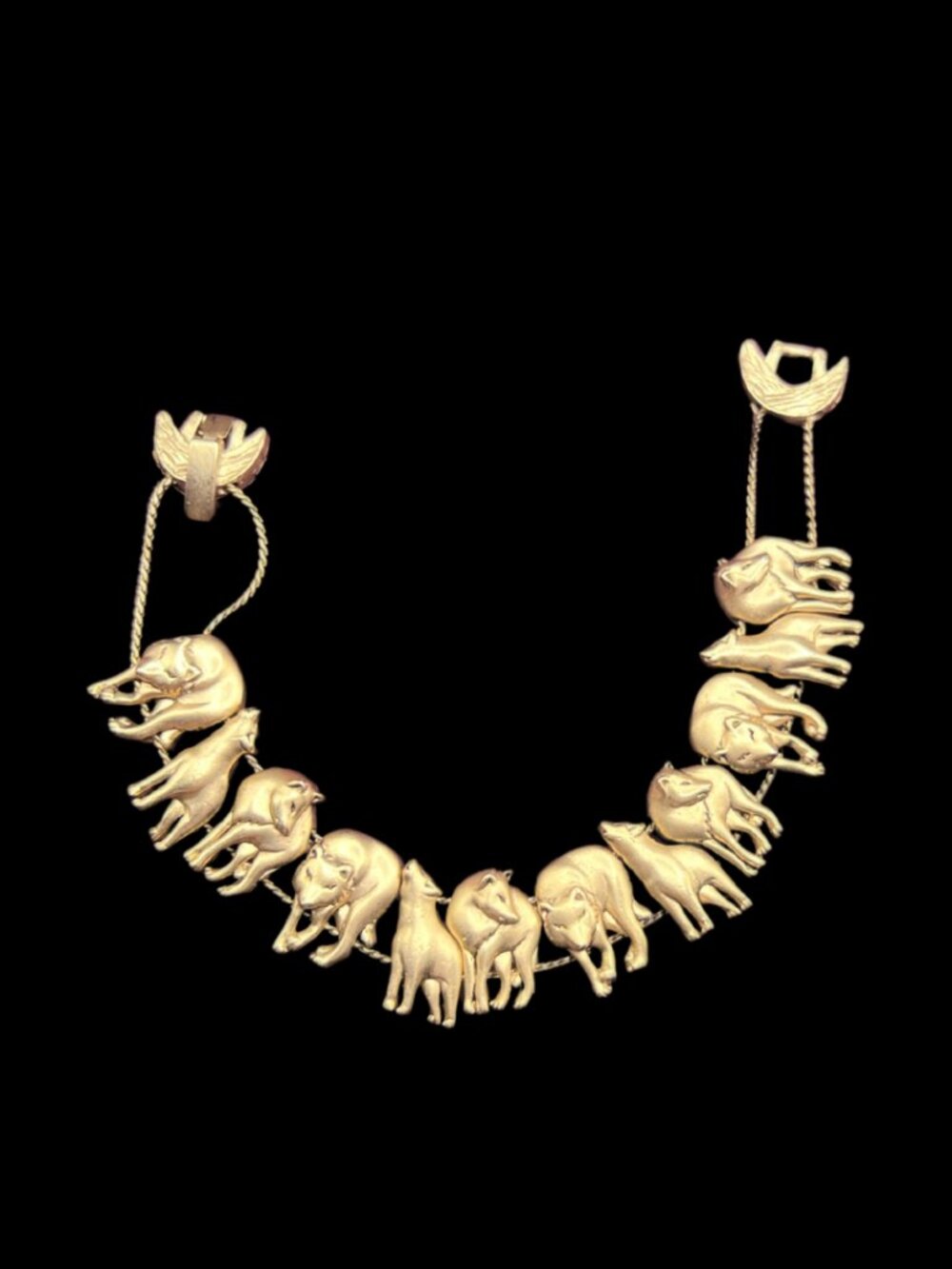 Vintage Wolf Gold-Toned Charm Slide Bracelet With Foldover Clasp 7.5"